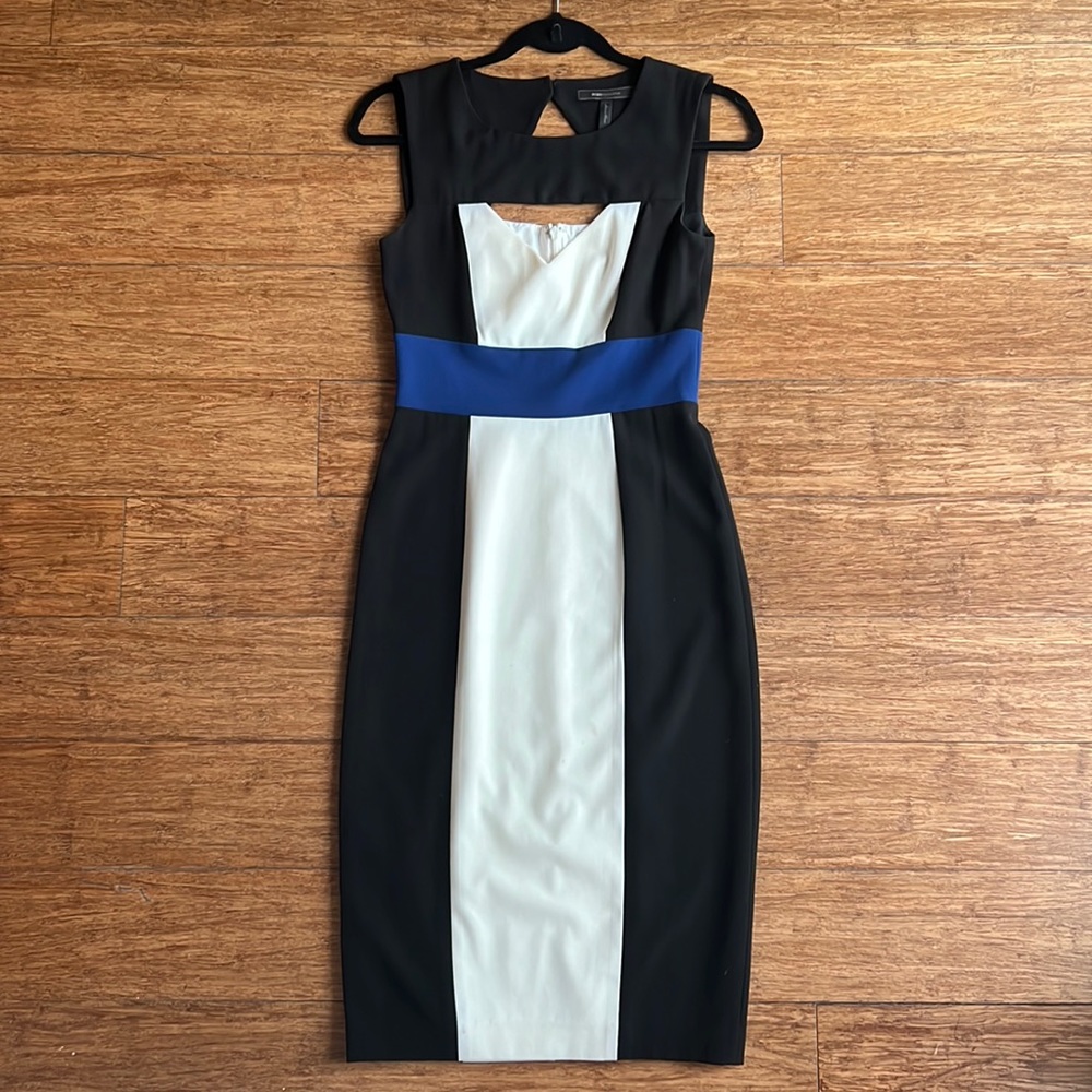BCBG MazAzria Black/White/Blue Accent Dress
